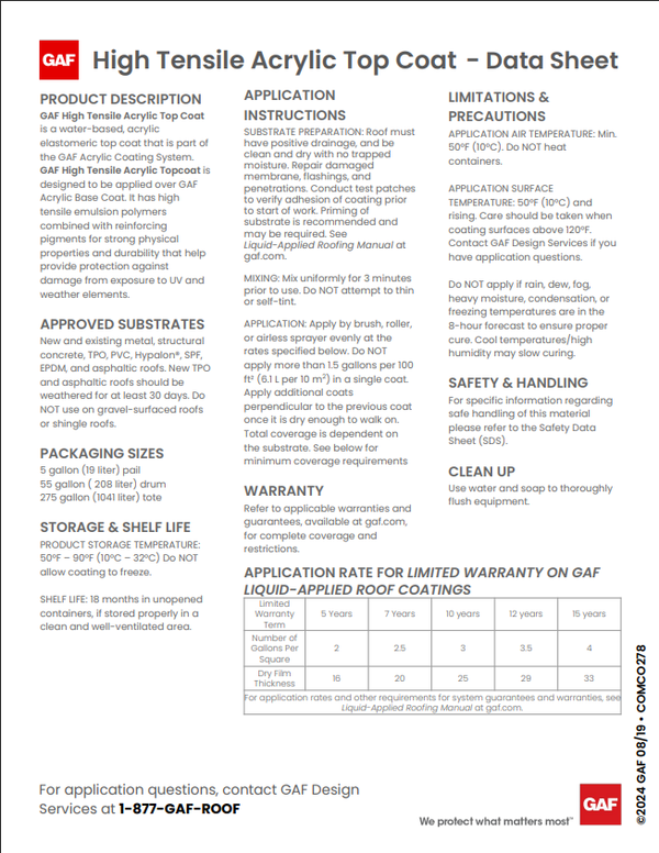 High Tensile Acrylic Top Coat (Formerly RoofMate HT Coating Elastomeric Acrylic)